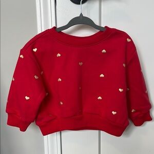 Baby GAP Red Cropped Sweatshirt with Crew Neck and Heart Pattern